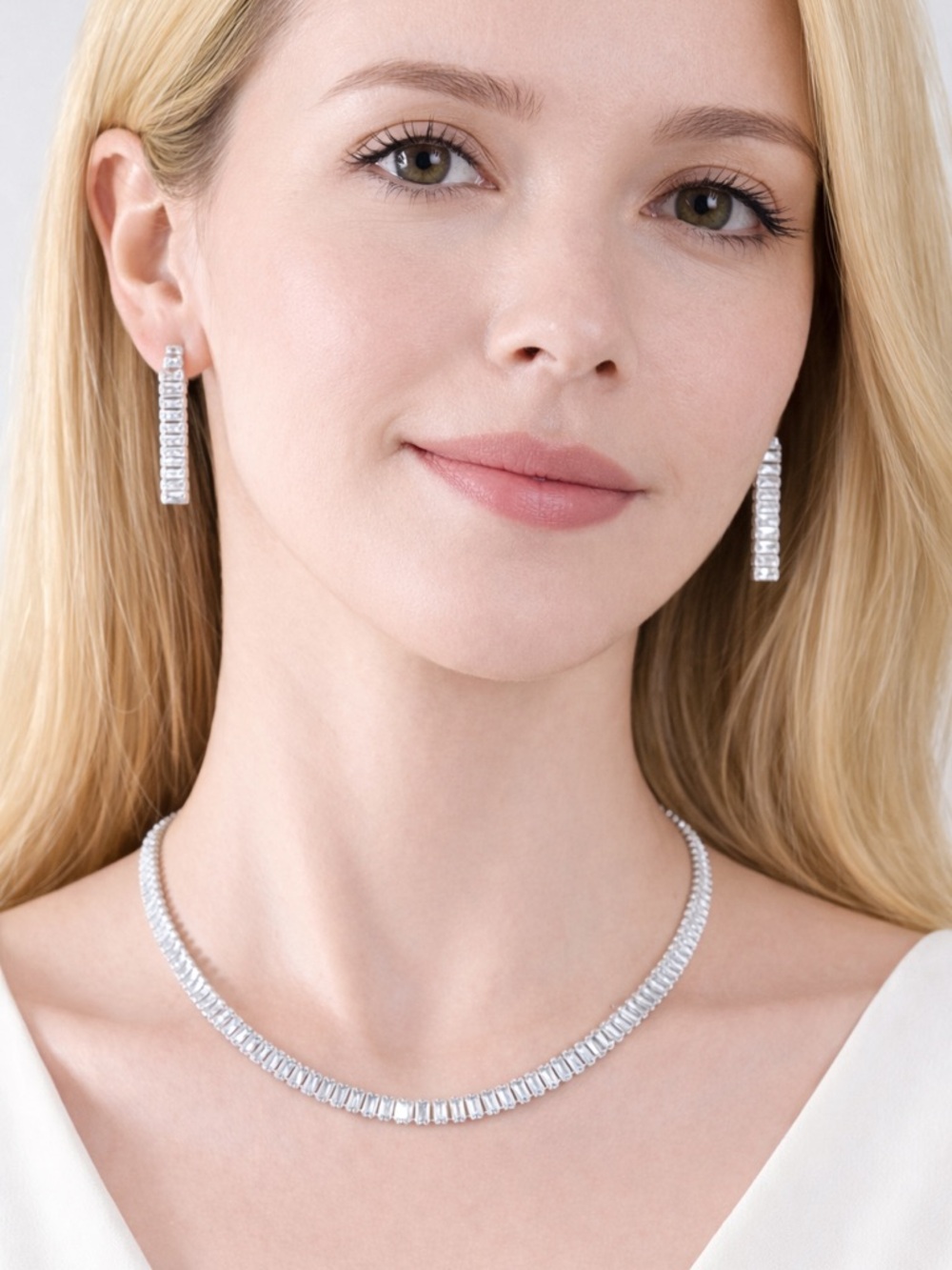 Baguette Simulated Diamond Tennis Necklace - Picture 11 of 11